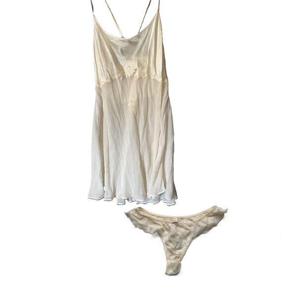 Victoria Secrets 100% silk ivory Babydoll Chemise & Panty Set (Orig $125) - Picture 1 of 8